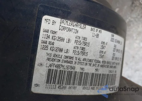 2000 Jeep Cherokee Sport из США, поврежденный, VIN 1J4FF48S7YL167840